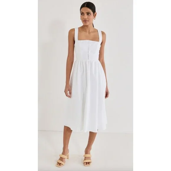 Reformation Tagliatelle Linen Dress In White Size 8 - Picture 2 of 10